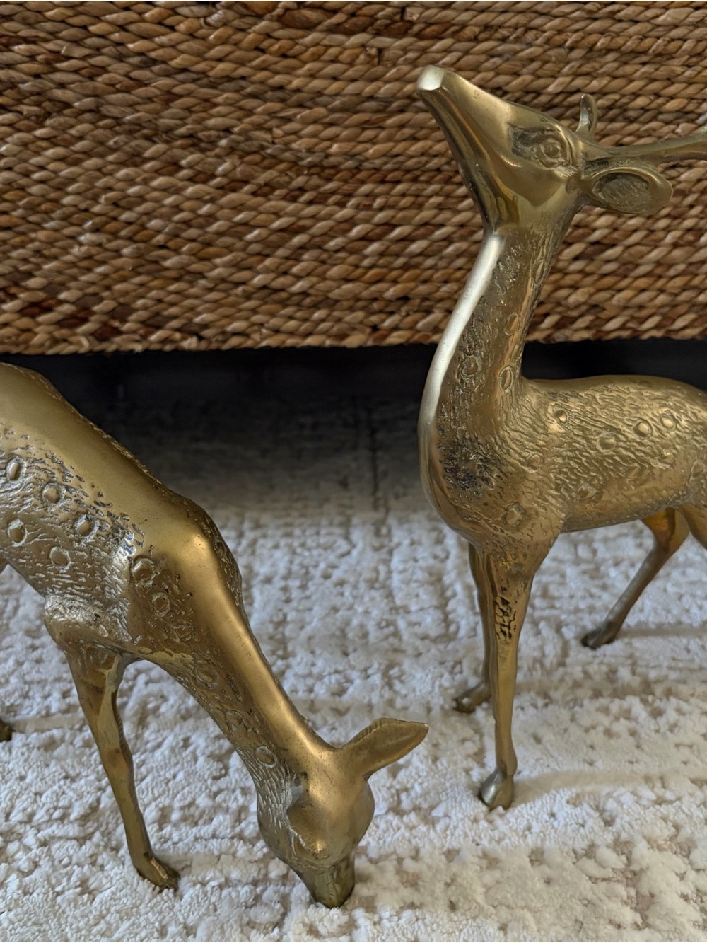 Vintage Brass Deer Figurine Pair - Ornate Etched Design